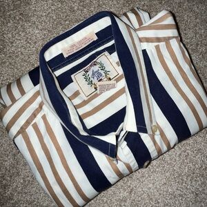 VINTAGE Sears & Roebuck Men's Striped Shirt Size Large- Navy‎ and Tan